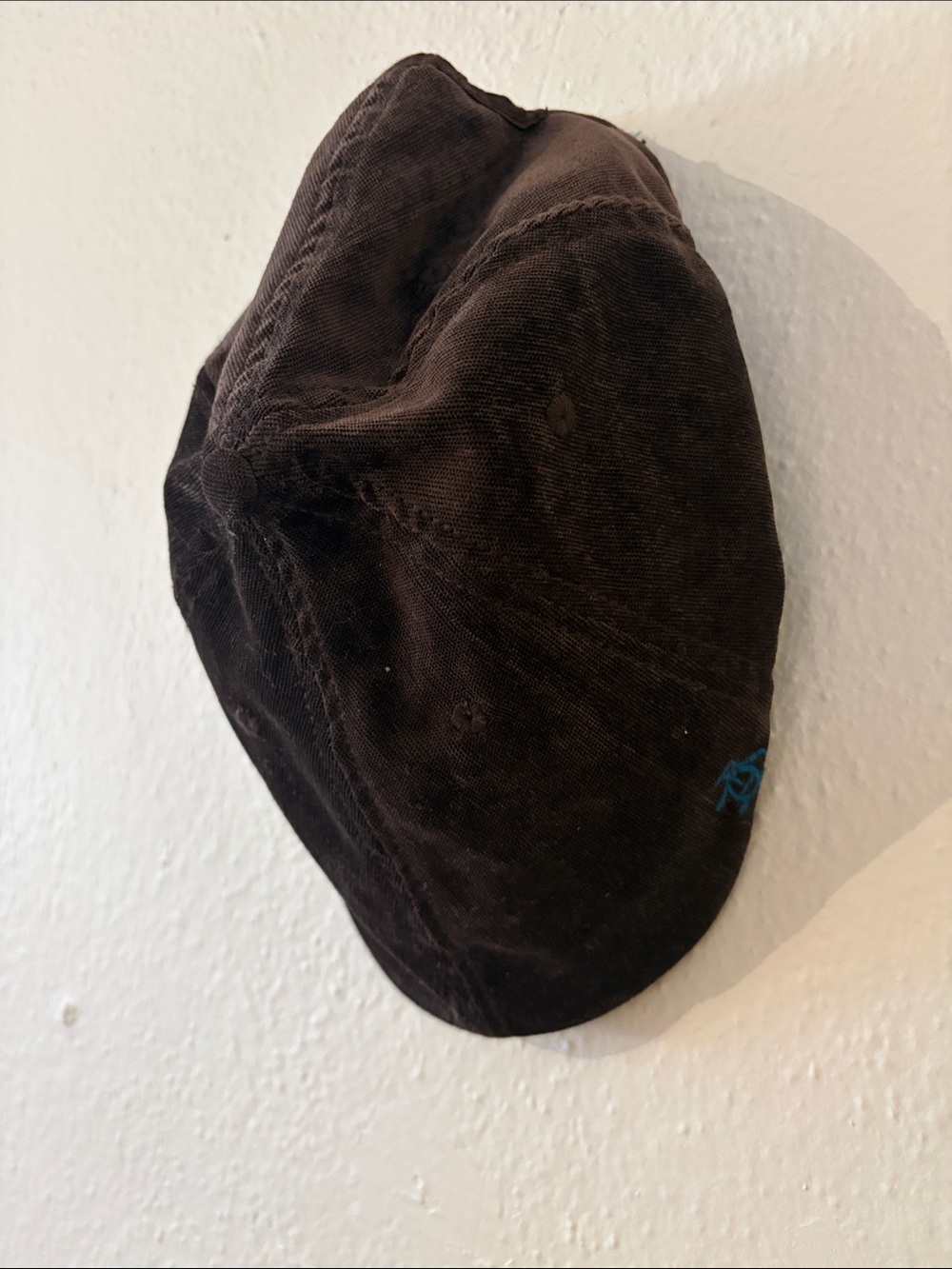 Original Penguin Brown Corduroy Newsboy Cap with Blue Accent